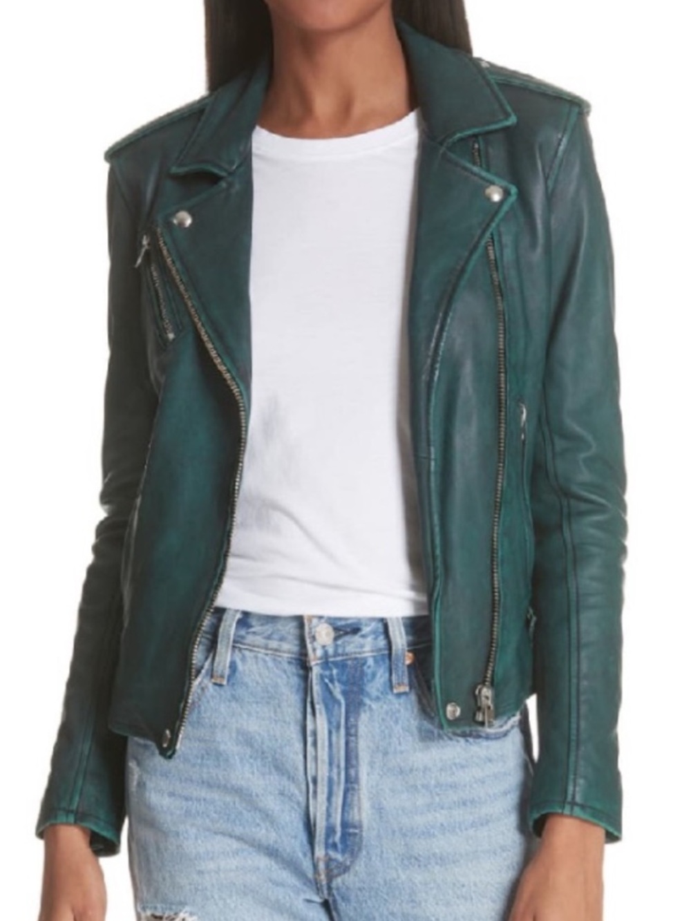 IRO Green Han Lamb Leather Motorcycle Moto Biker Jacket 42